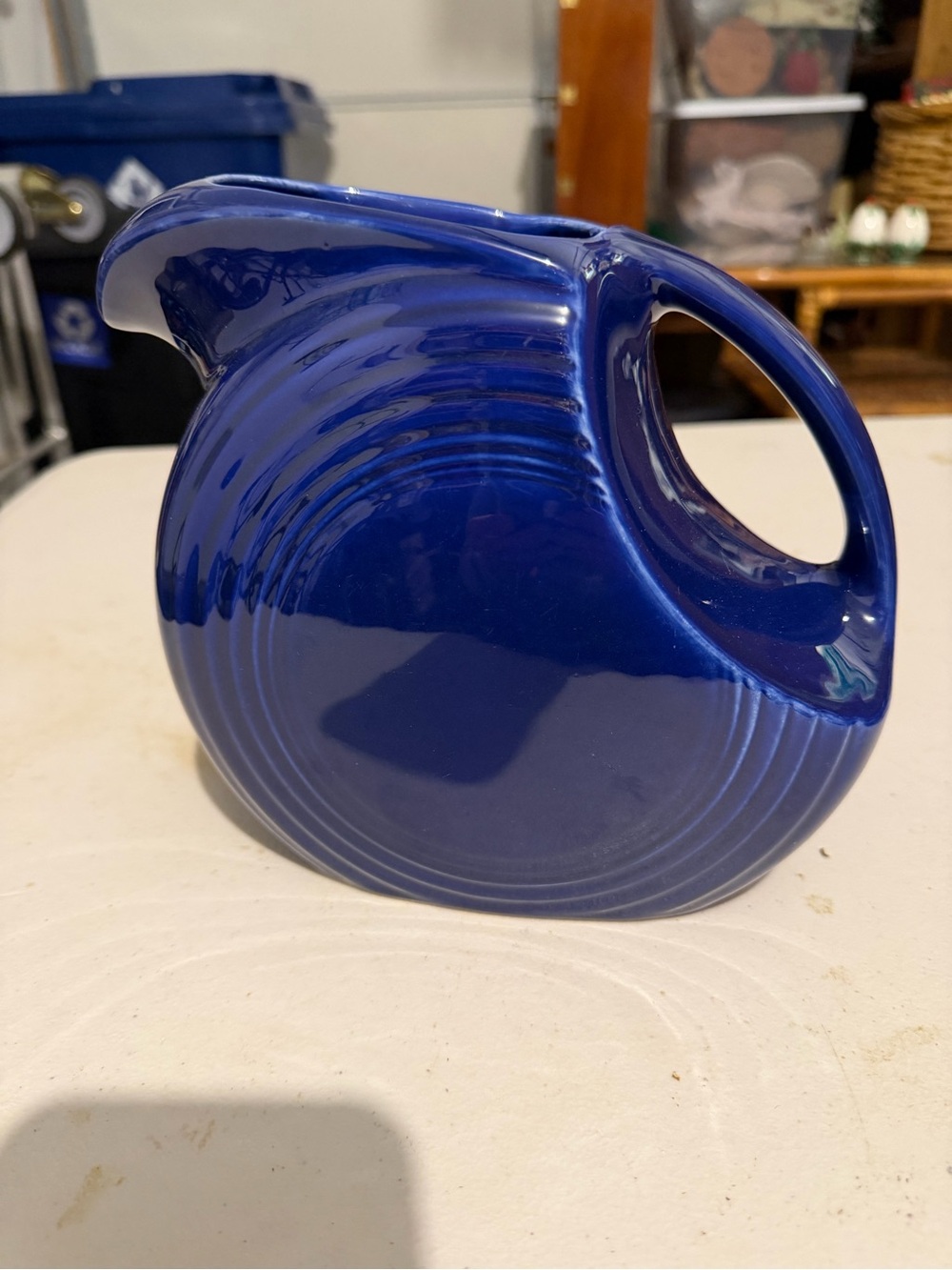 Fiesta Ware Blue Ceramic Pitcher - Round Shape